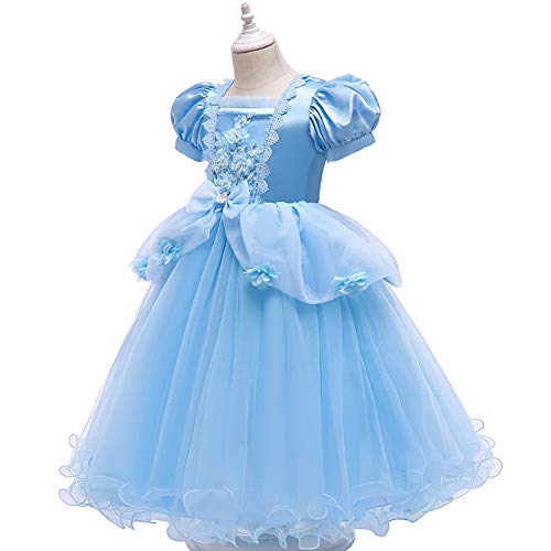 IWEMEK Vestido de Cenicienta Disfraz de Princesa de Tul Encaje Flor Maxi Largo Niñas Disfraces de Carnaval Halloween Navidad Cumpleaños Ceremonia Fiesta Vestidos Ropa #01: Azul 11-12 años