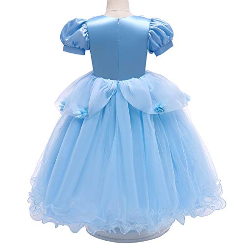 IWEMEK Vestido de Cenicienta Disfraz de Princesa de Tul Encaje Flor Maxi Largo Niñas Disfraces de Carnaval Halloween Navidad Cumpleaños Ceremonia Fiesta Vestidos Ropa #01: Azul 11-12 años