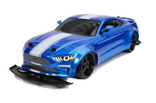 Jada Toys Fast & Furious RC Drift Jakob's Ford Mustang GT - Coche teledirigido (Control Remoto de 2 Canales, función Turbo, 4 Ruedas de Repuesto, 1:10, Azul, a Partir de 8 años)