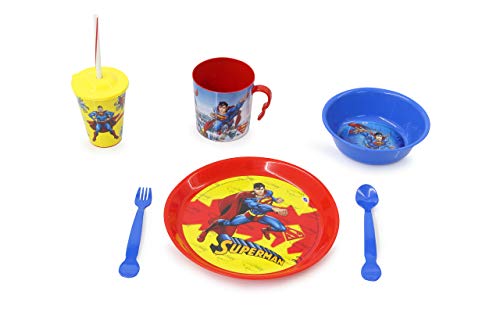 Jamara 410132 Superman - Vajilla Infantil (8 Piezas, Apto para lavavajillas, Plato, Taza, Cuenco para Cereales, Tenedor, Cuchara, Vaso con Tapa y Pajita), Color Rojo