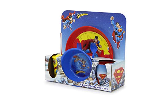 Jamara 410132 Superman - Vajilla Infantil (8 Piezas, Apto para lavavajillas, Plato, Taza, Cuenco para Cereales, Tenedor, Cuchara, Vaso con Tapa y Pajita), Color Rojo