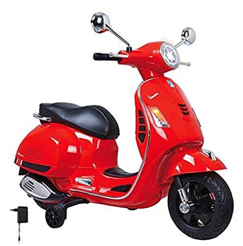 Jamara 460348 - Ride-on Vespa Rojo 12V 500 mA – Batería Potente, Motor Potente, Faro LED, SD, AUX, USB, Ruedas de Apoyo, Ruedas Ultragrip