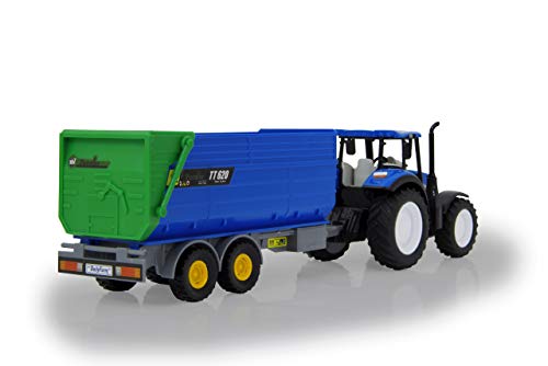 JAMARA 460528 New Holland Tractor + Kipper Set 1:32 con Licencia Oficial, diversión para los pequeños Agricultores, diseño detallado, Colgante Desmontable, Color Azul