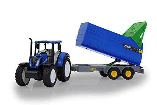 JAMARA 460528 New Holland Tractor + Kipper Set 1:32 con Licencia Oficial, diversión para los pequeños Agricultores, diseño detallado, Colgante Desmontable, Color Azul