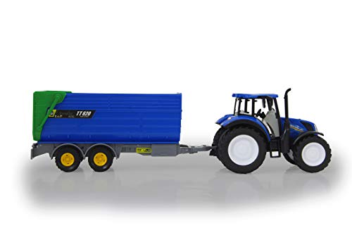 JAMARA 460528 New Holland Tractor + Kipper Set 1:32 con Licencia Oficial, diversión para los pequeños Agricultores, diseño detallado, Colgante Desmontable, Color Azul