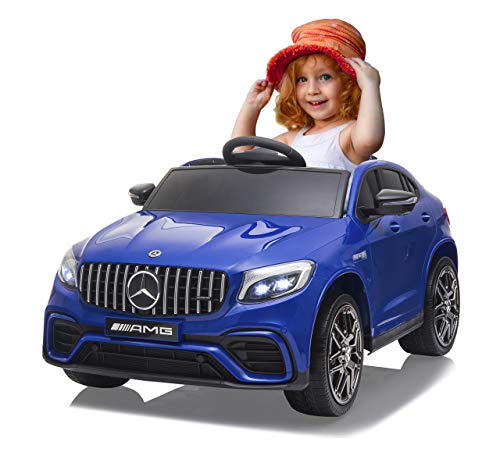 JAMARA 460650 Ride on Mercedes-Benz AMG GLC 63 S Coupé 12 V - 4 velocidades USB, 4 Motores de propulsión de Alta Potencia, Eje Trasero con suspensión, indicador de Voltaje de la batería, LED Azul