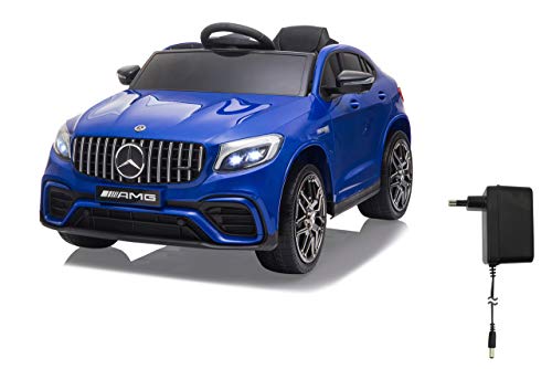 JAMARA 460650 Ride on Mercedes-Benz AMG GLC 63 S Coupé 12 V - 4 velocidades USB, 4 Motores de propulsión de Alta Potencia, Eje Trasero con suspensión, indicador de Voltaje de la batería, LED Azul