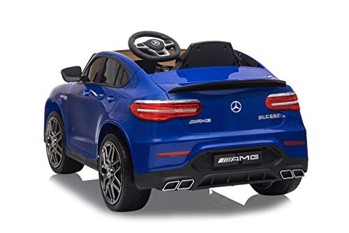 JAMARA 460650 Ride on Mercedes-Benz AMG GLC 63 S Coupé 12 V - 4 velocidades USB, 4 Motores de propulsión de Alta Potencia, Eje Trasero con suspensión, indicador de Voltaje de la batería, LED Azul