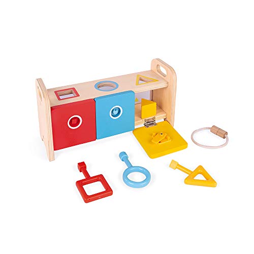 Janod - Essentiel - La Caja de Llaves - Juego Educativo de Madera para Niños 2 en 1 - Aprender Formas y Colores y Desarrollar la Motricidad Fina - Pintura al Agua - A partir de 18 meses, J05065