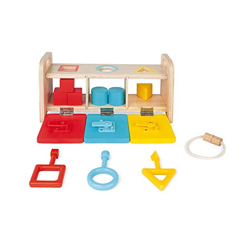 Janod - Essentiel - La Caja de Llaves - Juego Educativo de Madera para Niños 2 en 1 - Aprender Formas y Colores y Desarrollar la Motricidad Fina - Pintura al Agua - A partir de 18 meses, J05065