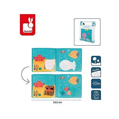 Janod - Mi Libro de Baño Mágico - Tema del Océano - Juguete de Estímulo para Niños Pequeños - A partir de 10 Meses, J04717