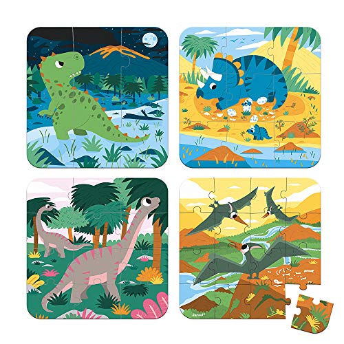 Janod - Puzle Infantil Evolutivo de 6 A 16 Piezas - Los Dinosaurios - Juego Educativo A partir de 3 Años, J02657