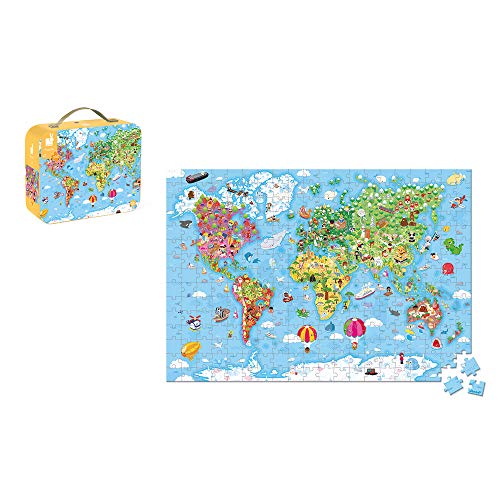 Janod - Puzle Infantil Gigante Mundo de 300 Piezas - Juego Educativo - Desarrolla la Motricidad Fina y la Concentración - A partir de 7 Años, J02656