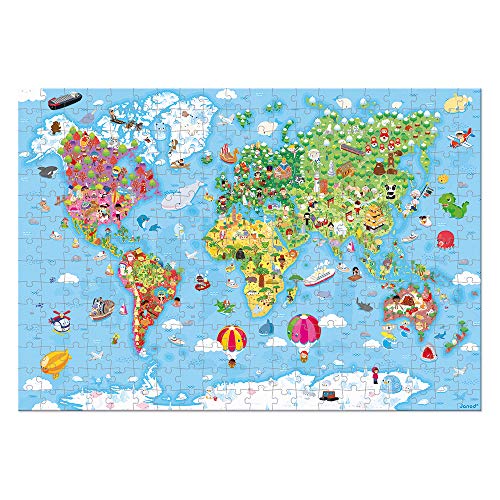 Janod - Puzle Infantil Gigante Mundo de 300 Piezas - Juego Educativo - Desarrolla la Motricidad Fina y la Concentración - A partir de 7 Años, J02656