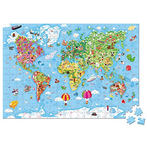 Janod - Puzle Infantil Gigante Mundo de 300 Piezas - Juego Educativo - Desarrolla la Motricidad Fina y la Concentración - A partir de 7 Años, J02656