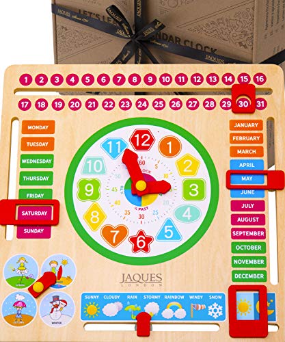 Jaques of London Mi Primer Calendario para niños con Reloj de Aprendizaje - Reloj para niños con Calendario para niños - Juguetes Montessori de Primera Calidad para niños de 2 3 4 5 años Desde 1795