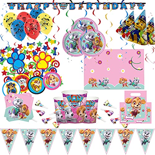 Javoli Te_ Paw Patrol - Set de fiesta (74 piezas, tamaño XXL, para 8 niños, 8 platos, 8 vasos, 20 servilletas, 8 bolsas, vajilla desechable, decoración XXL)