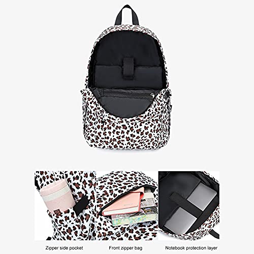 JAWSEU Mochila Escolares, Linda Mochila con Estampado de Leopardo Set de 3 Piezas Impermeable Mochila Escolar para niñas, Mochilas Escolares para Acampar con Puerto USB para NiñOs NiñAs (marrón)