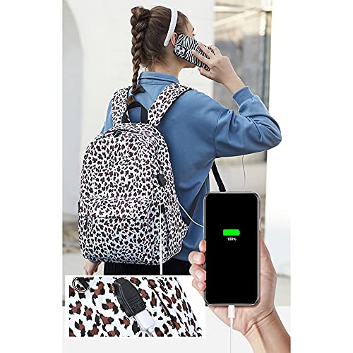 JAWSEU Mochila Escolares, Linda Mochila con Estampado de Leopardo Set de 3 Piezas Impermeable Mochila Escolar para niñas, Mochilas Escolares para Acampar con Puerto USB para NiñOs NiñAs (marrón)