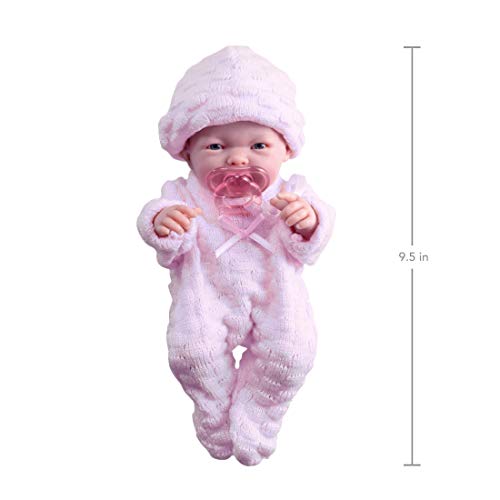 JC TOYS Mini La Newborn Boutique-Realistic 9.5" Anatomically Correct Real Girl Baby Doll Dressed in Pink &ndash All Vinyl Open Mouth Designed by Berenguer, Color Rosa, quot (18453)