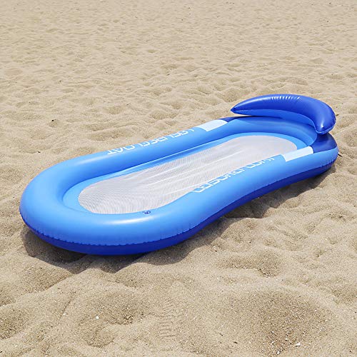 JCT Flotador Inflable Hamaca de Agua Flotante para Piscina,de Malla Tumbona Inflable del Agua Hinchable Colchón de Aire Adultos Niños (Blue, 160X84cm)