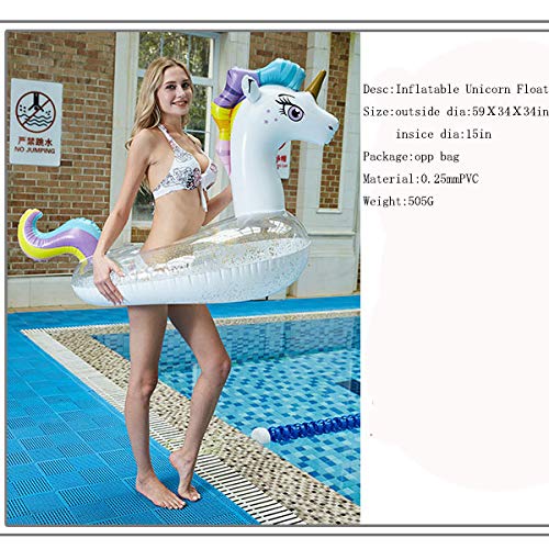 JCT Unicornio Flotador Hinchable Hamaca para Piscina Inflable Unicornio Anillo de Natación Flotador de Piscina Inflable Juguetes para la Piscina de Aire Adultos Niños (Blanco, Unicornio)