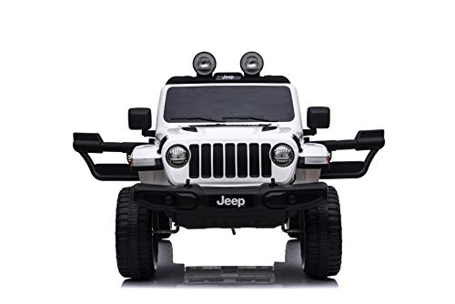 Jeep Wrangler Rubicon Coche eléctrico 4x4. El vehículo Dispone de 4 Motores de 12v - 35w. con Asiento de Cuero Puertas Que se abren con Control Remoto de 2.4 GHz Arranque Suave