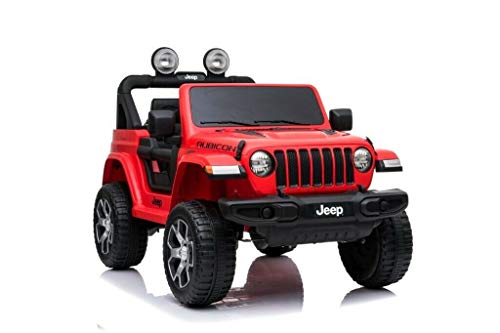 Jeep Wrangler Rubicon Coche eléctrico 4x4. El vehículo Dispone de 4 Motores de 12v - 35w. con Asiento de Cuero Puertas Que se abren con Control Remoto de 2.4 GHz Arranque Suave