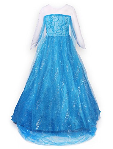 JerrisApparel Fiesta Maxi Vestido de Princesa niña Disfraz Cosplay con Diamante (100cm, Azul)