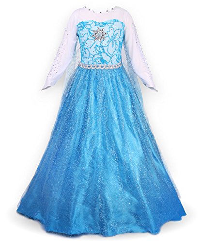 JerrisApparel Fiesta Maxi Vestido de Princesa niña Disfraz Cosplay con Diamante (100cm, Azul)