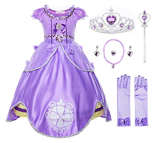 JerrisApparel Niña Disfraz de Princesa Sofía Tul Cumpleaños Partido Vestido (3 años, Morado con Accesorios)