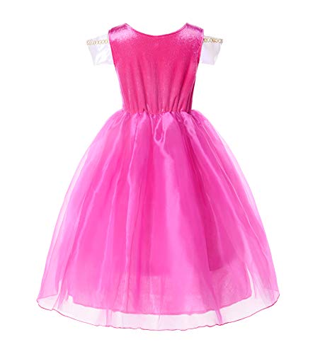 JerrisApparel Niña Princesa Aurora Disfraz Vestir Bella Durmiente Vestito (4 años, por la Tobillo con Accesorios)