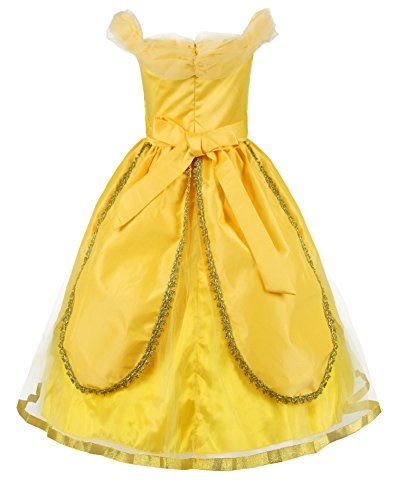 JerrisApparel Niña Princesa Belle Disfraz Tul Fiesta Trajes Vestido (Amarillo 1, 4 años)