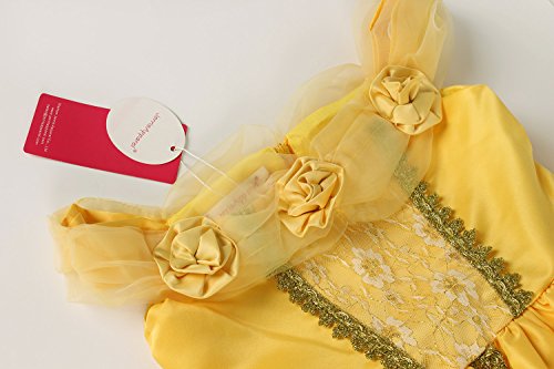 JerrisApparel Niña Princesa Belle Disfraz Tul Fiesta Trajes Vestido (Amarillo 1, 4 años)