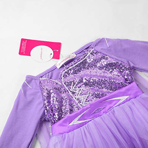 JerrisApparel Niña Princesa Disfraz Nieve Fiesta Navidad Carnaval Cosplay Vestido (5 años, Morado con Accesorios)