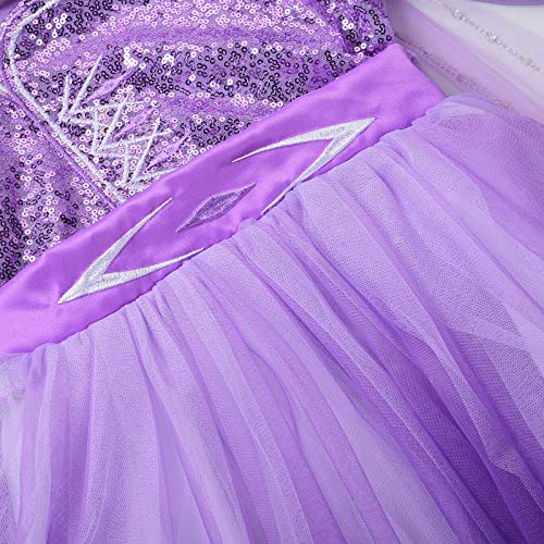 JerrisApparel Niña Princesa Disfraz Nieve Fiesta Navidad Carnaval Cosplay Vestido (5 años, Morado con Accesorios)