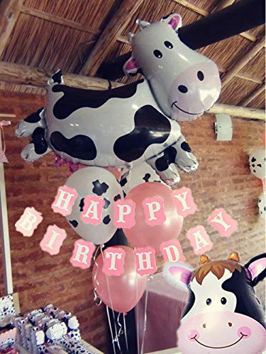 JeVenis 28 globos de vaca rosa decoración de cumpleaños de vaca de animales de granja, decoraciones de cumpleaños de granja, vaquero, fiesta de globos, tema de vaca, bandera de fiesta