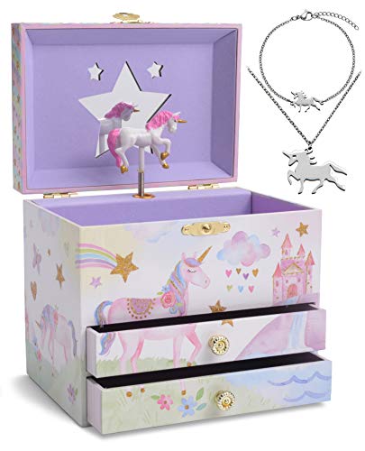 Jewelkeeper - Caja Musical Unicornio y Juego de Joyas de niñitas - 3 Regalos de Unicornio para niñas