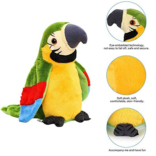 JIAHG Juguete de Peluche electrónico, Loro aprendiendo a Hablar, Loro con alas agitando Juguetes, Juguetes Inteligentes interactivos Regalo de cumpleaños de Navidad para niños - Rojo, Azul y Verde