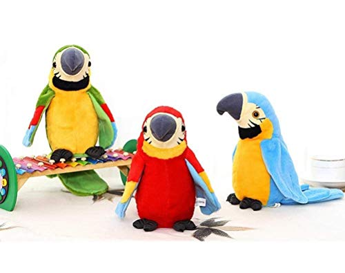 JIAHG Juguete de Peluche electrónico, Loro aprendiendo a Hablar, Loro con alas agitando Juguetes, Juguetes Inteligentes interactivos Regalo de cumpleaños de Navidad para niños - Rojo, Azul y Verde