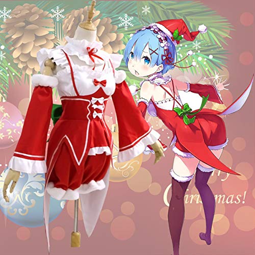 JIANMIN Disfraz de cosplay 2020 Nuevo Anime Ram Rem Cosplay Disfraz Re:Life in a different world from Zero Christmas Costume Peluca (Color: Rojo, Talla XXL: