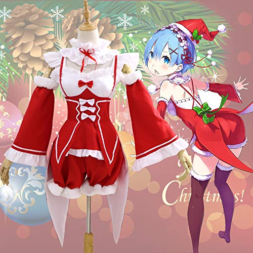 JIANMIN Disfraz de cosplay 2020 Nuevo Anime Ram Rem Cosplay Disfraz Re:Life in a different world from Zero Christmas Costume Peluca (Color: Rojo, Talla XXL: