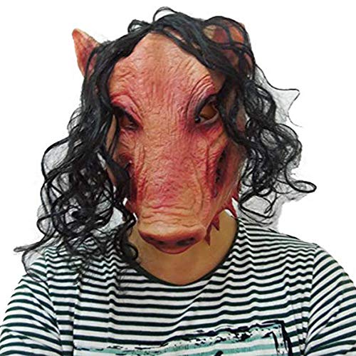 JIGSAW SAW Máscara de cerdo con pelo sintético - Perfecto para carnaval y Halloween - Disfraz de adulto - Látex, unisex Talla única