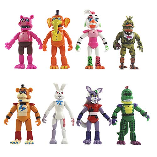 Jiumaocleu Five Nights At Freddy's Figures 8 PCS Freddy Foxy Piggy Anime Juego Figura de acción con luces articulaciones móviles extraíbles Juguetes para niños Regalo de cumpleaños de Halloween