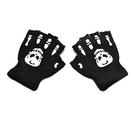 Jiushiwwwan niños pequeños Halloween Cosplay Esqueleto Calavera Medio Dedo Guantes Que Brillan en la Oscuridad Luminosos Guantes de Invierno sin Dedos B #