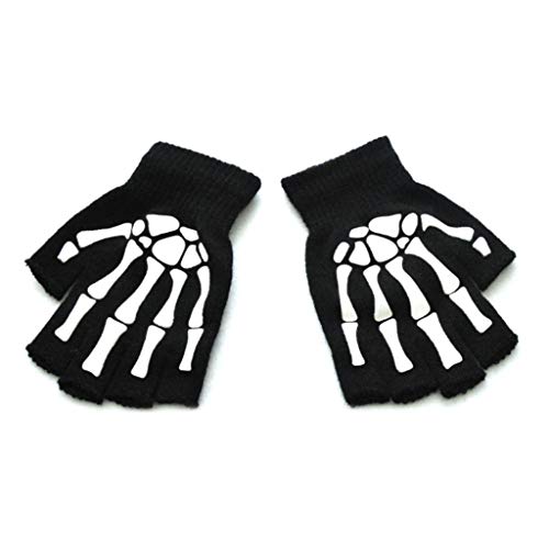 Jiushiwwwan niños pequeños Halloween Cosplay Esqueleto Calavera Medio Dedo Guantes Que Brillan en la Oscuridad Luminosos Guantes de Invierno sin Dedos B #