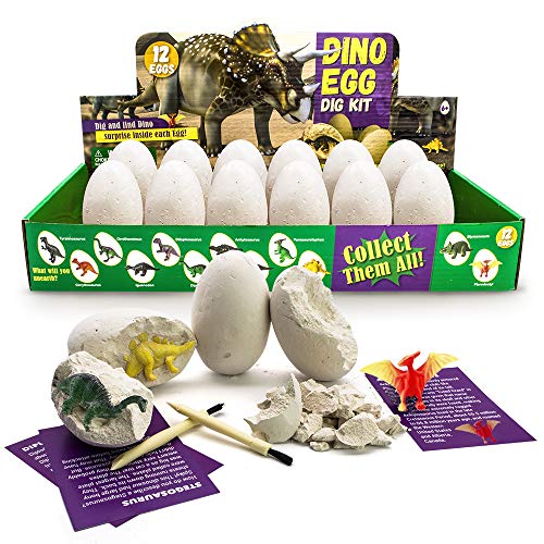 JoaSinc Kit de Excavación de Huevo de Dinosaurio de 12, Descubre 12 Dinosaurios Diferentes, Fiesta de Pascua de Juguete Stem Juguetes Educativos para Niños de 3 Años y Mayores Regalo de Niños Niñas