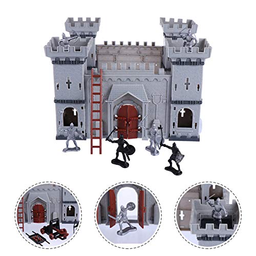 jojofuny Caballeros del Castillo Medieval Figura de Acción Juego de Juguete con Ensamblar Catapulta del Castillo Y Construcción de Carruajes Tirados por Caballos La Época Medieval Kit de