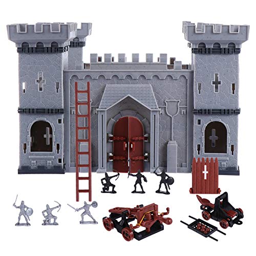 jojofuny Caballeros del Castillo Medieval Figura de Acción Juego de Juguete con Ensamblar Catapulta del Castillo Y Construcción de Carruajes Tirados por Caballos La Época Medieval Kit de