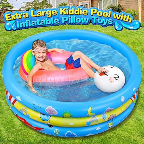 Jojoin Piscina Hinchable, Piscina Inflable Niños, 2 Almohadas Inflables, Material PVC Plástico, Fiesta de Verano en La Piscina Interior al Aire Libre 120 CM * 30 CM